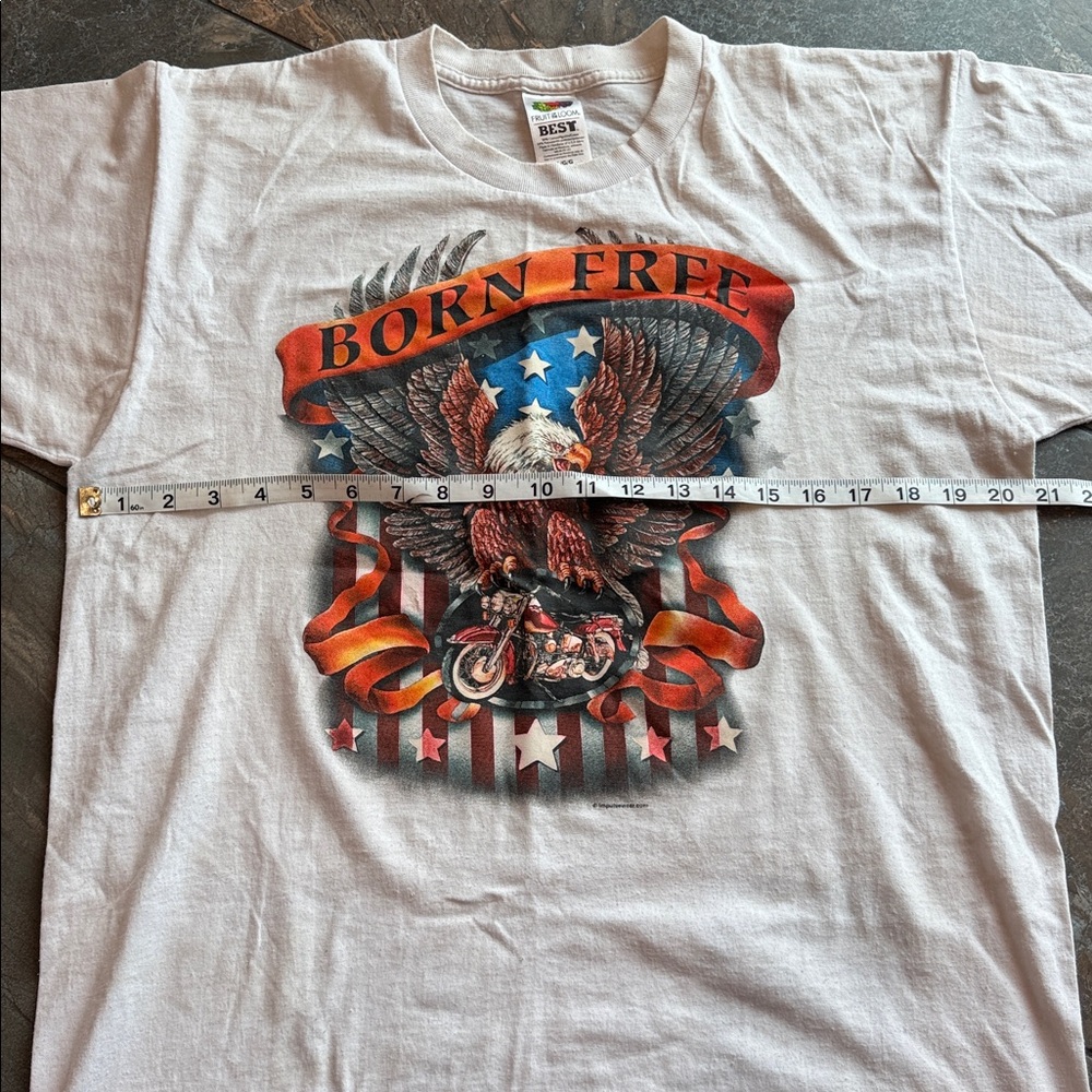 White 'Born Free' Eagle Graphic T-Shirt Men’s LG - Picture 3 of 8